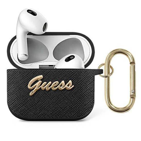 Oryginalne Etui APPLE AIRPODS 3 Guess Saffiano Script Metal Collection (GUA3SASMK) czarne