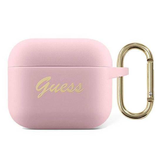 Oryginalne Etui APPLE AIRPODS 3 Guess Silicone Vintage Script (GUA3SSSI) różowe