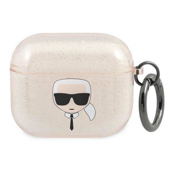 Oryginalne Etui APPLE AIRPODS 3 Karl Lagerfeld Cover Glitter Karl`s Head (KLA3UKHGD) złote