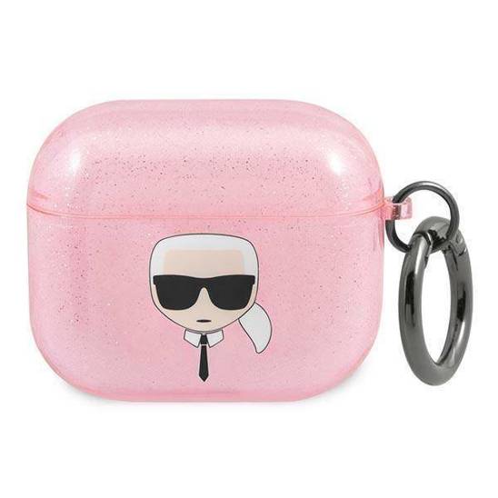 Oryginalne Etui APPLE AIRPODS 3 Karl Lagerfeld Cover Glitter Karl`s Head (KLA3UKHGP) różowe