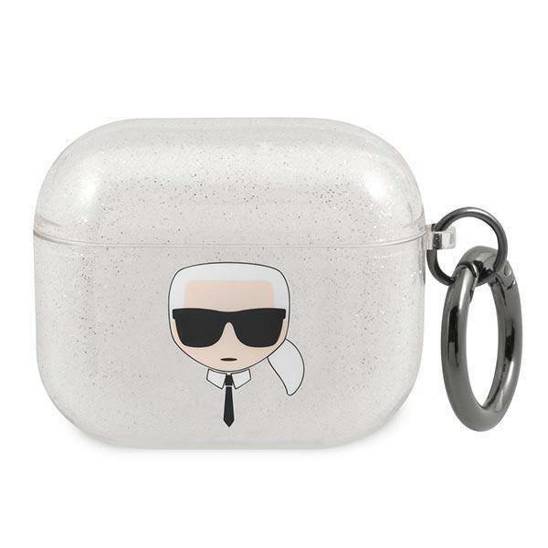 Oryginalne Etui APPLE AIRPODS 3 Karl Lagerfeld Cover Glitter Karl`s Head (KLA3UKHGS) srebrne