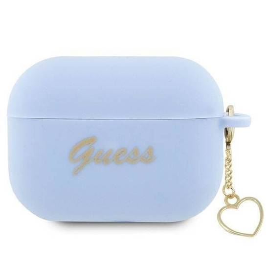 Oryginalne Etui APPLE AIRPODS PRO 2 Guess Silicone Charm Heart Collection (GUAP2LSCHSB) niebieskie