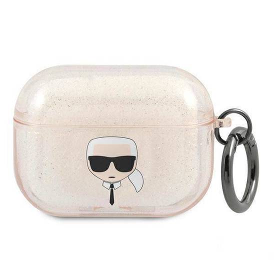 Oryginalne Etui APPLE AIRPODS PRO Karl Lagerfeld Cover Glitter Karl`s Head (KLAPUKHGD) złote