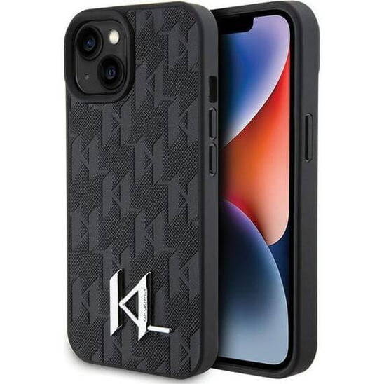 Oryginalne Etui APPLE IPHONE 15 Karl Lagerfeld Hardcase Leather Monogram Hot Stamp Metal Logo (KLHCP15SPKLPKLK) czarne