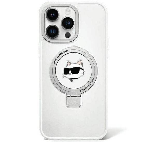 Oryginalne Etui APPLE IPHONE 15 Karl Lagerfeld Hardcase Ring Stand Choupette Head MagSafe (KLHMP15SHMRSCHH) białe