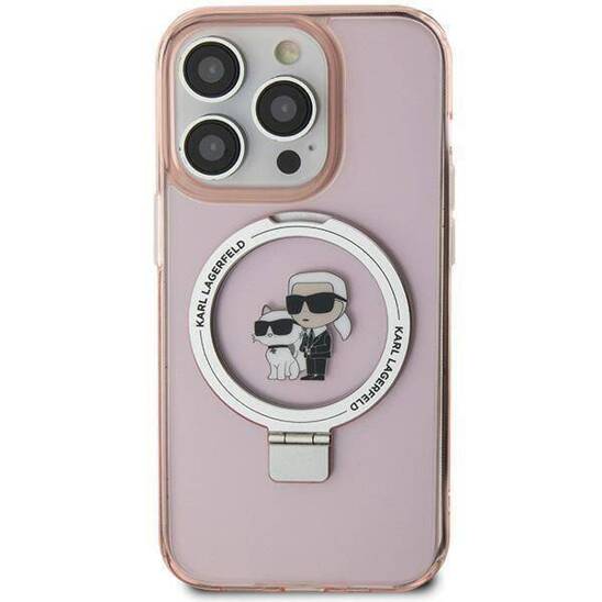 Oryginalne Etui APPLE IPHONE 15 Karl Lagerfeld Hardcase Ring Stand Karl&Choupettte MagSafe (KLHMP15SHMRSKCP) różowe