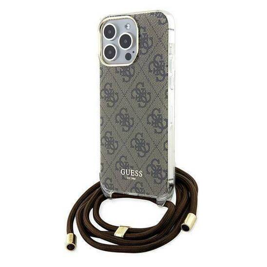 Oryginalne Etui APPLE IPHONE 15 PRO Guess Hardcase Crossbody Cord 4G Print (GUHCP15LHC4SEW) brązowe