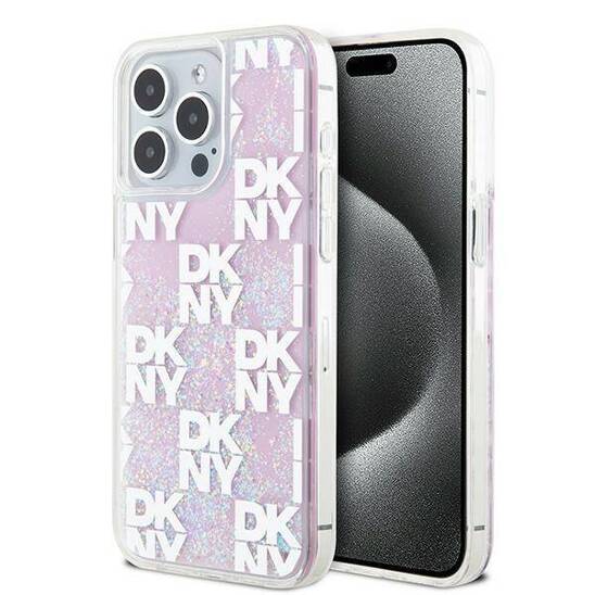Oryginalne Etui APPLE IPHONE 15 PRO MAX DKNY Hardcase Liquid Glitter Big Logo (DKHCP15XLCPEPP) różowe