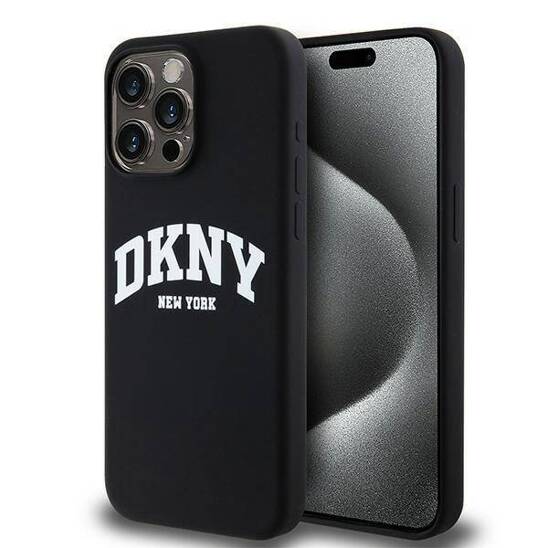 Oryginalne Etui APPLE IPHONE 15 PRO MAX DKNY Hardcase Liquid Silicone White Printed Logo MagSafe (DKHMP15XSNYACH) czarne