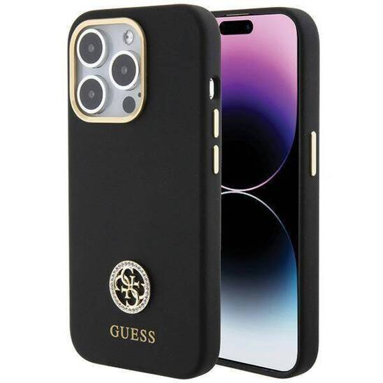 Oryginalne Etui APPLE IPHONE 15 PRO MAX Guess Hardcase Silicone Logo Strass 4G (GUHCP15XM4DGPK) czarne