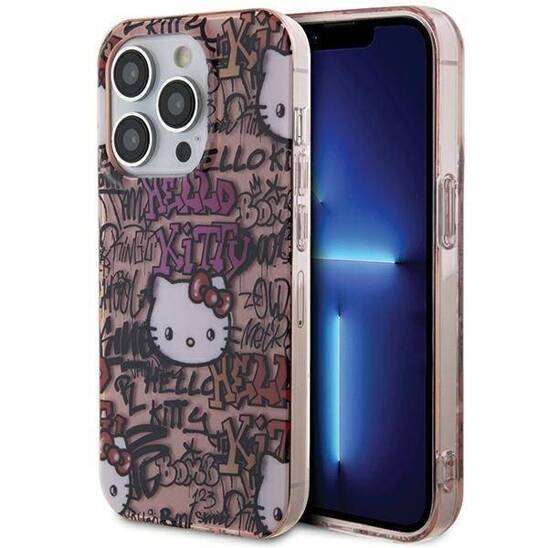 Oryginalne Etui APPLE IPHONE 15 PRO MAX Hello Kitty Hardcase IML Tags Graffiti (HKHCP15XHDGPTP) różowe