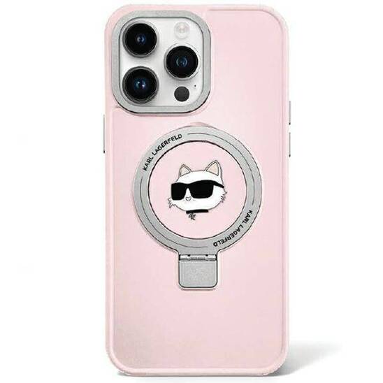 Oryginalne Etui APPLE IPHONE 15 PRO MAX Karl Lagerfeld Hardcase Ring Stand Choupette Head MagSafe (KLHMP15XHMRSCHP) różowe