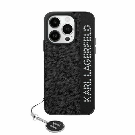 Oryginalne Etui APPLE IPHONE 15 PRO MAX Karl Lagerfeld Hardcase Saffiano Rhinestones & Charm (KLHCP15XPSAKDGCK) czarne