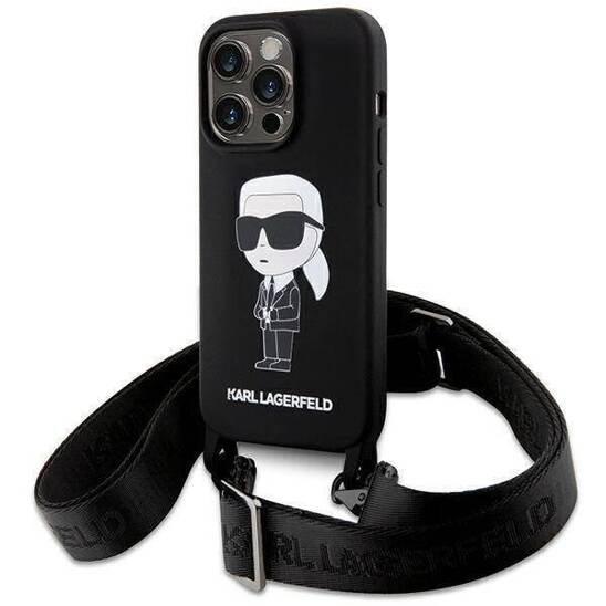 Oryginalne Etui APPLE IPHONE 15 PRO MAX Karl Lagerfeld Hardcase czarny/black Crossbody Silicone Ikonik (KLHCP15XSCBSKNK) czarne