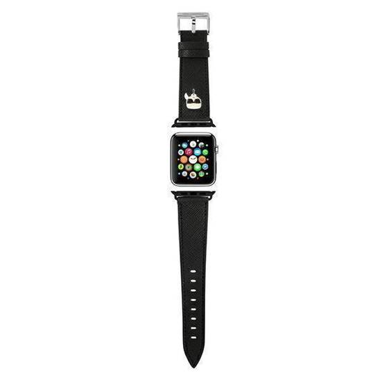 Oryginalne Etui APPLE WATCH 42 / 44 / 45 MM Karl Lagerfeld Strap Saffiano Karl Heads (KLAWLOKHK) czarne