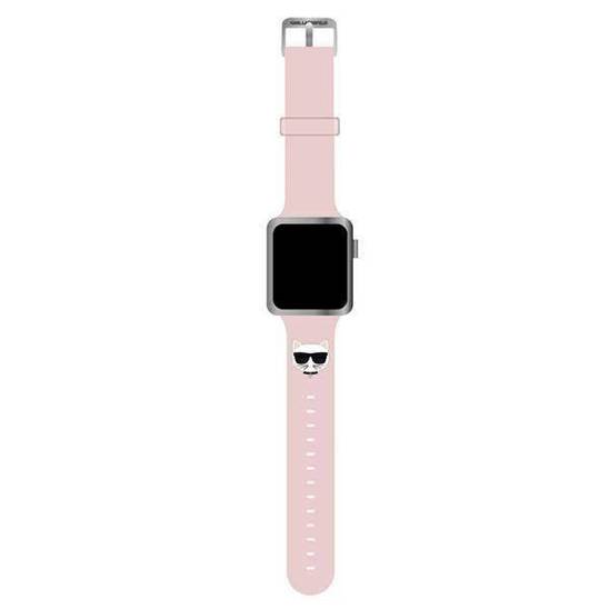 Oryginalne Etui APPLE WATCH 42 / 44 / 45 MM Karl Lagerfeld Strap Silicone Choupette Heads (KLAWLSLCP) różowe