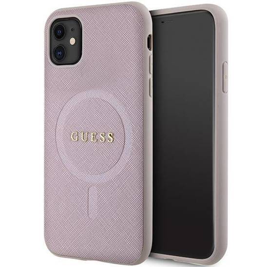 Oryginalne Etui IPHONE 11 Guess Hardcase Saffiano MagSafe (GUHMN61PSAHMCP) różowe