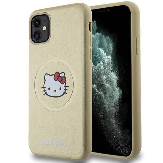 Oryginalne Etui IPHONE 11 Hello Kitty Hardcase Leather Kitty Head MagSafe (HKHMN61PGHCKD) złote