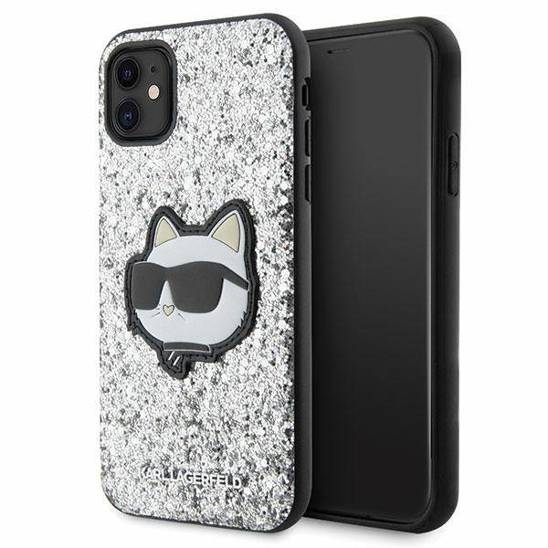 Oryginalne Etui IPHONE 11 Karl Lagerfeld Hardcase Glitter Choupette Patch (KLHCN61G2CPS) srebrne