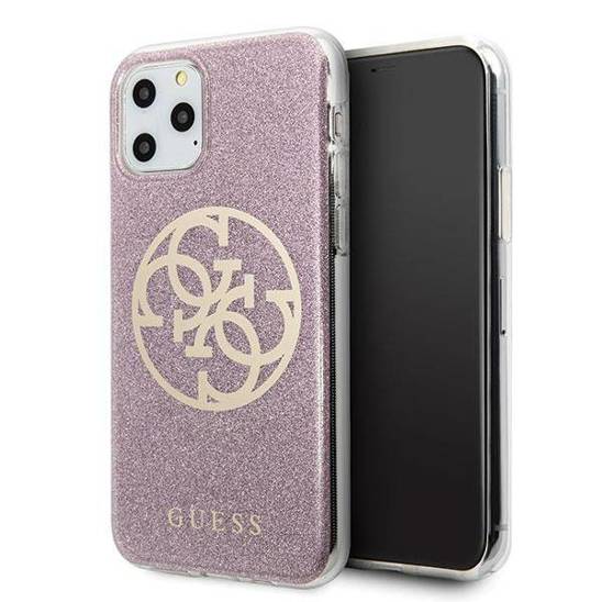 Oryginalne Etui IPHONE 11 PRO MAX Guess Hard Case 4G Circle Glitter (GUHCN65PCUGLPI) różowe