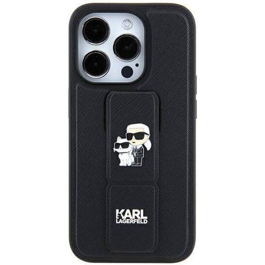 Oryginalne Etui IPHONE 11 / XR Karl Lagerfeld Hardcase Gripstand Saffiano Karl&Choupette Pins (KLHCN61GSAKCPK) czarne