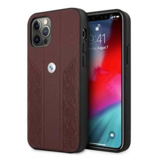 Oryginalne Etui IPHONE 12 / 12 PRO BMW Hardcase Leather Curve Perforate (BMHCP12MRSPPR) czerwone