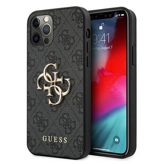 Oryginalne Etui IPHONE 12 / 12 PRO Guess Big Metal Logo GUHCP12M4GMGGR szare