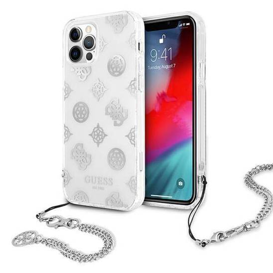 Oryginalne Etui IPHONE 12 PRO MAX Guess Hardcase Peony Chain Collection (GUHCP12LKSPESI) srebrne