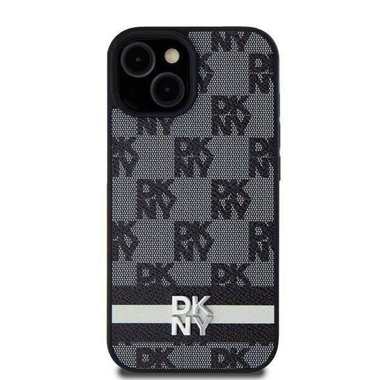 Oryginalne Etui IPHONE 13 / 14 / 15 DKNY Hardcase Leather Checkered Mono Pattern & Printed Stripes (DKHCP14SPCPTSSK) czarne