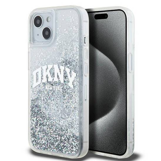Oryginalne Etui IPHONE 13 / 14 / 15 DKNY Hardcase Liquid Glitter Big Logo (DKHCP15SLBNAET) białe