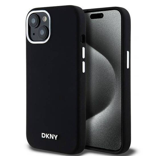 Oryginalne Etui IPHONE 13 / 14 / 15 DKNY Hardcase Liquid Silicone Small Metal Logo MagSafe (DKHMP14SSMCHLK) czarne