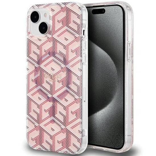 Oryginalne Etui IPHONE 13 / 14 / 15 Guess hardcase IML GCube MagSafe (GUHMP15SHGCUSTGP) różowe