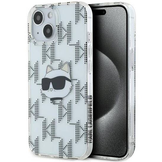 Oryginalne Etui IPHONE 13 / 14 / 15 Karl Lagerfeld Hardcase IML Choupette Head & Monogram (KLHCP15SHKLPCHT) transparentne