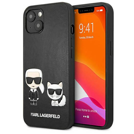 Oryginalne Etui IPHONE 13 6,1" Karl Lagerfeld Hardcase Ikonik Karl & Choupette KLHCP13MPCUSKCBK czarne