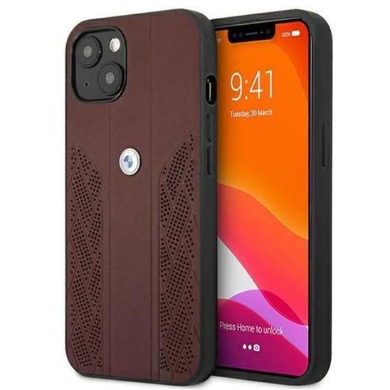 Oryginalne Etui IPHONE 13 BMW Hardcase Leather Curve Perforate (BMHCP13MRSPPR) czerwone