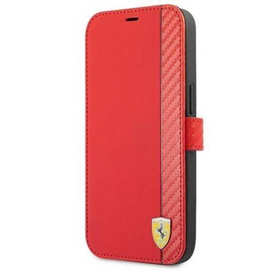 Oryginalne Etui IPHONE 13 MINI Ferrari Book On Track Carbon Stripe (FESAXFLBKP13SRE) czerwone