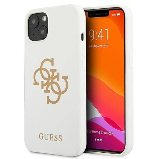 Oryginalne Etui IPHONE 13 MINI Guess Hard Case Silicone 4G Logo (GUHCP13SLS4GGWH) białe