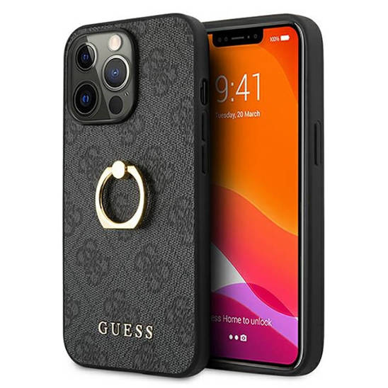 Oryginalne Etui IPHONE 13 PRO 6,1" Guess Hardcase 4G with Ring Stand GUHCP13L4GMRGR szare