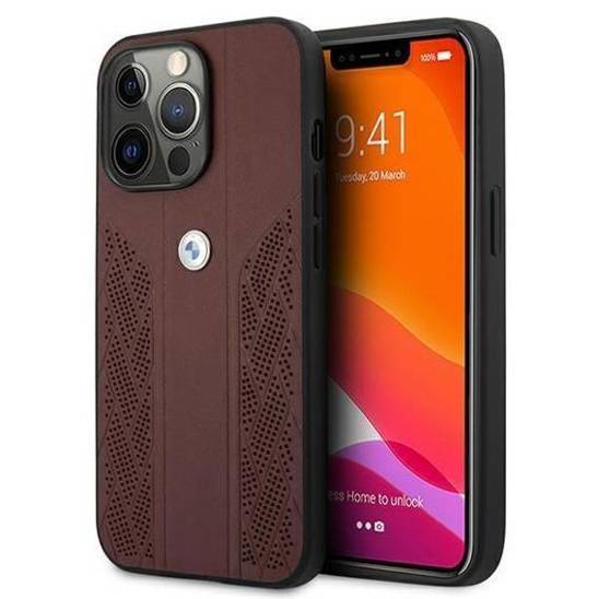 Oryginalne Etui IPHONE 13 PRO BMW Hardcase Leather Curve Perforate (BMHCP13LRSPPR) czerwone