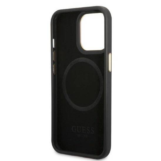 Oryginalne Etui IPHONE 13 PRO Guess Hard Case 4G Logo Plate MagSafe czarne
