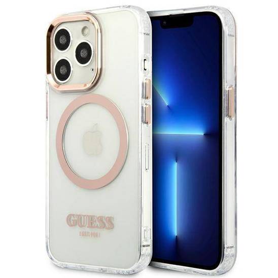 Oryginalne Etui IPHONE 13 PRO Guess Hard Case Metal Outline Magsafe złote