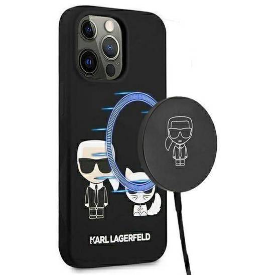 Oryginalne Etui IPHONE 13 PRO Karl Lagerfeld Hardcase Silicone Karl & Choupette Magsafe (KLHMP13LSSKCK) czarne