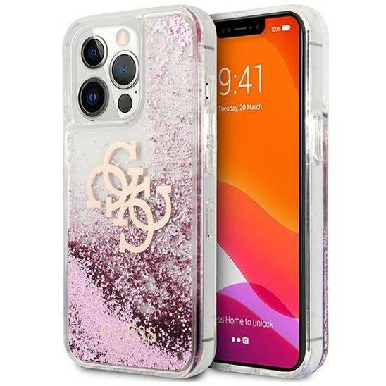 Oryginalne Etui IPHONE 13 PRO MAX Guess Hardcase 4G Big Liquid Glitter (GUHCP13XLG4GPI) różowe