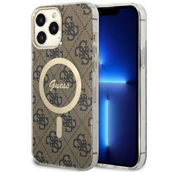 Oryginalne Etui IPHONE 13 PRO MAX Guess Hardcase 4G MagSafe (GUHMP13XH4STW) brązowe