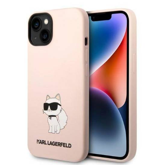 Oryginalne Etui IPHONE 14 Karl Lagerfeld Hardcase Silicone Choupette (KLHCP14SSNCHBCP) różowe