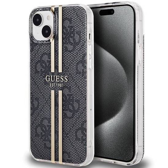 Oryginalne Etui IPHONE 14 PLUS / 15 PLUS Guess Hardcase IML 4G Gold Stripe (GUHCP15MH4PSEGK) czarne