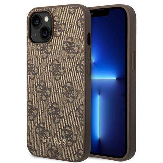 Oryginalne Etui IPHONE 14 PLUS Guess Hard Case 4G Metal Gold Logo brązowe