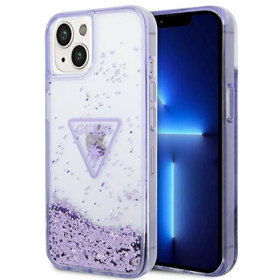 Oryginalne Etui IPHONE 14 PLUS Guess Hardcase Liquid Glitter Palm Collection transparentne fioletowe