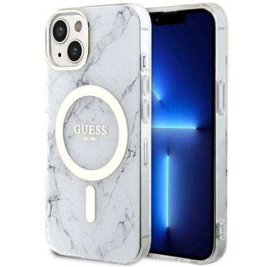 Oryginalne Etui IPHONE 14 PLUS Guess Hardcase Marble MagSafe (GUHMP14MPCUMAH) białe