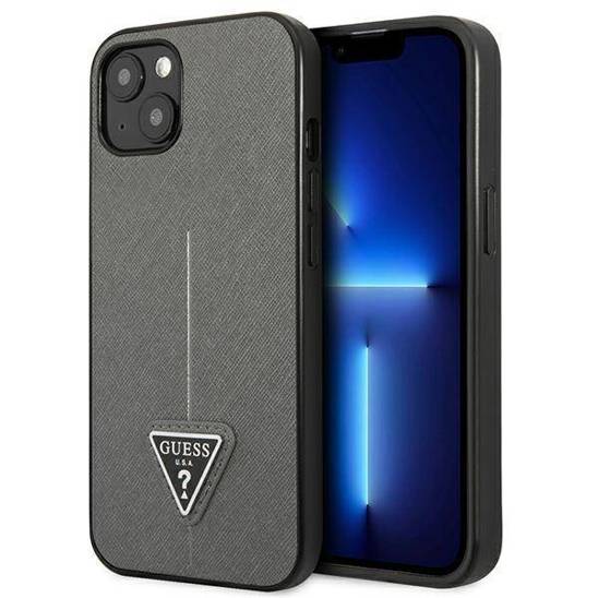 Oryginalne Etui IPHONE 14 PLUS Guess Hardcase Saffianotriangle Logo (GUHCP14MPSATLG) srebrne